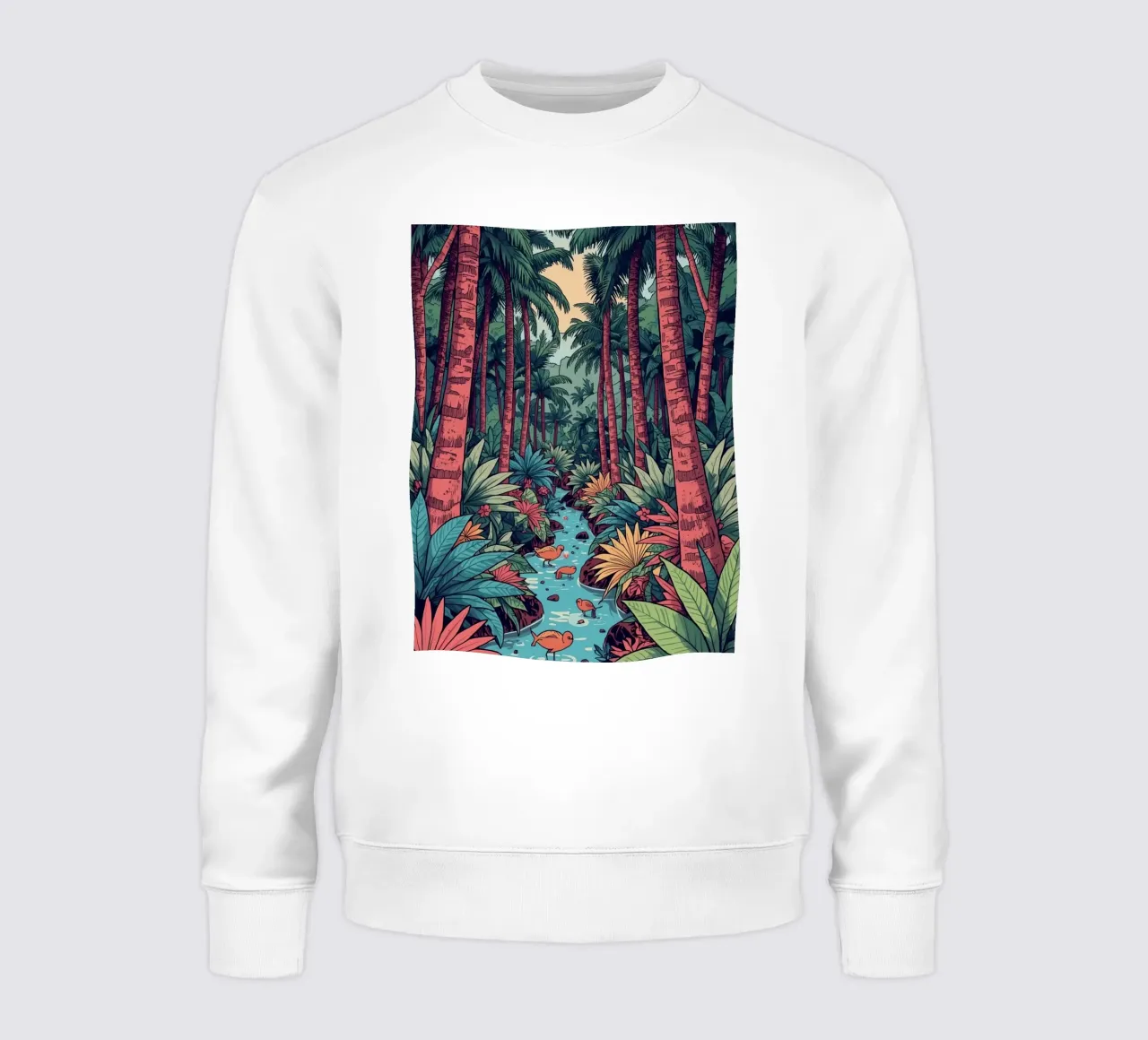 Foresta tropicale con ruscello e uccelli felpa da DesignDoodle