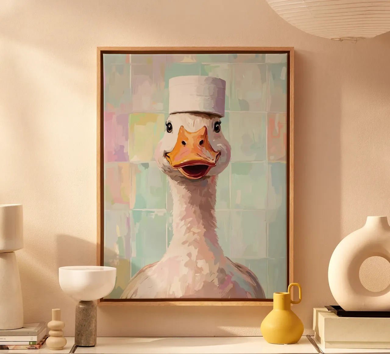Gans met hoed van wc-papier canvas met Baklijst van Olivia Gagnon
