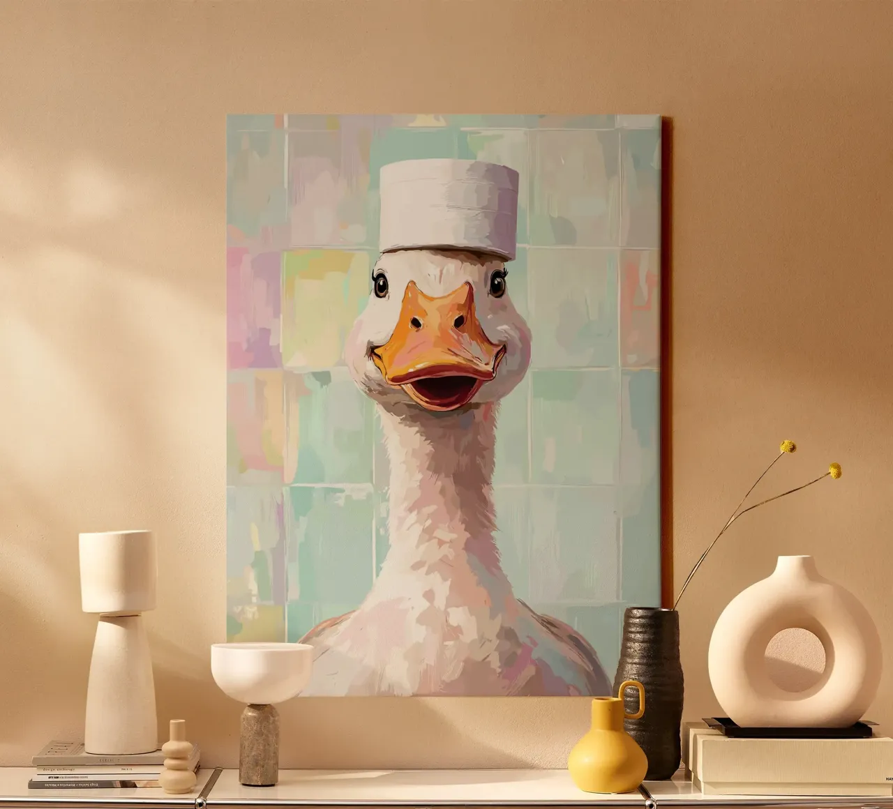 Gans met hoed van wc-papier canvas met Baklijst van Olivia Gagnon