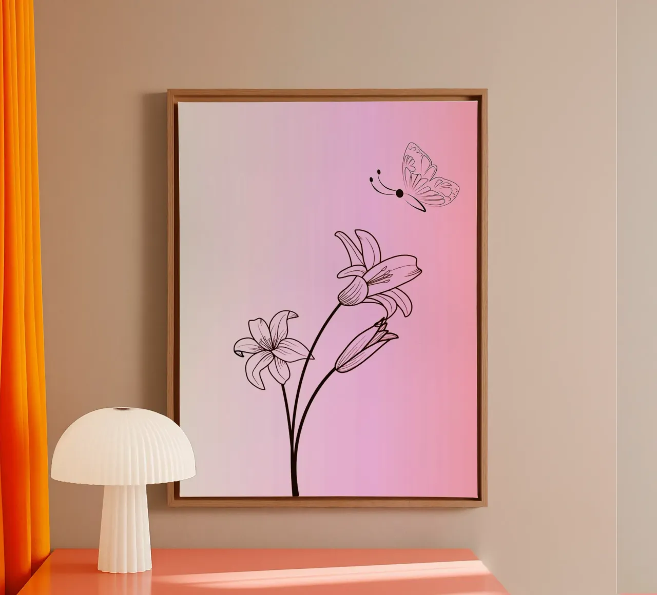 Line art floreale con farfalla tela con Cornice a cassetta da Olivia Gagnon