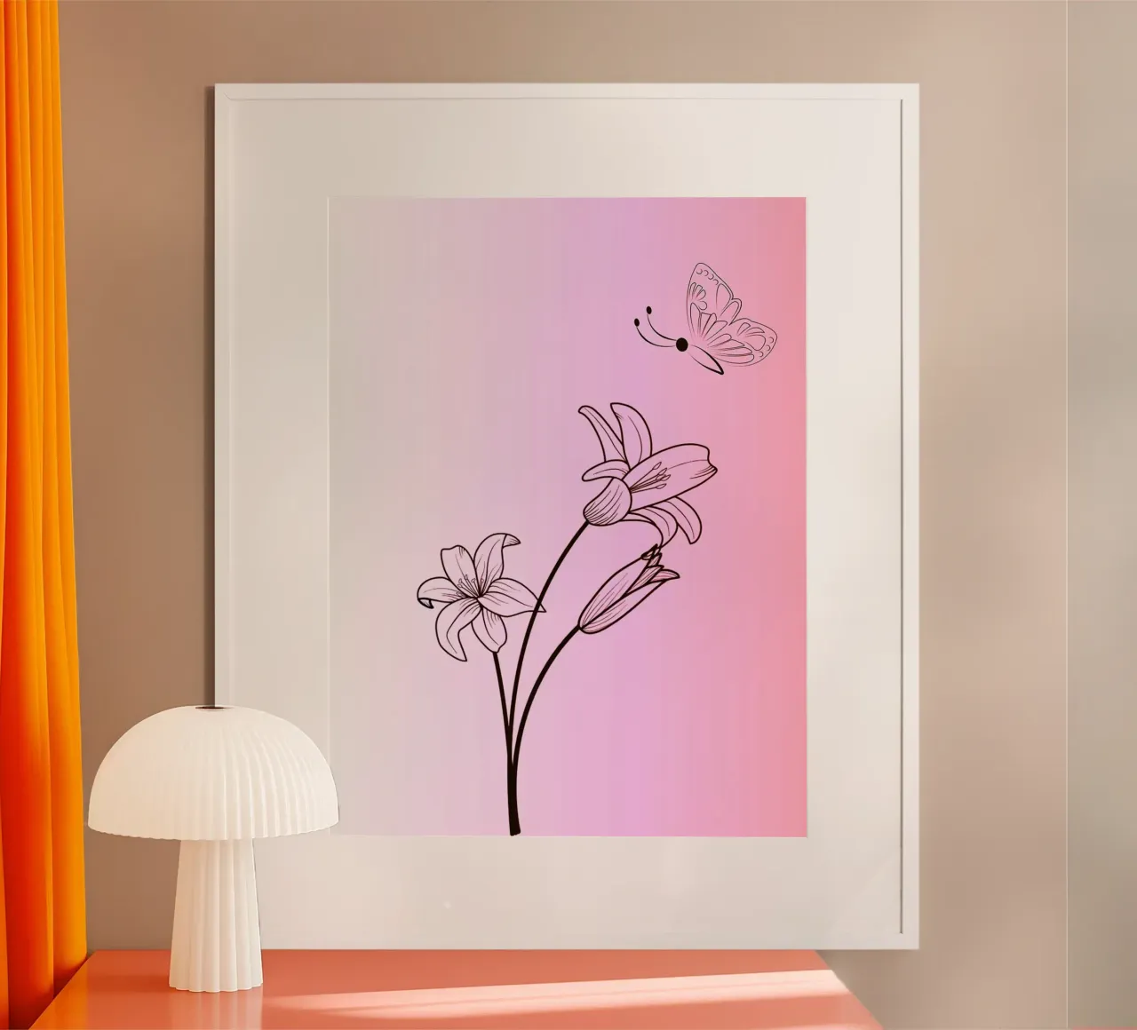 Line art floreale con farfalla poster con telaio in alluminio da Olivia Gagnon