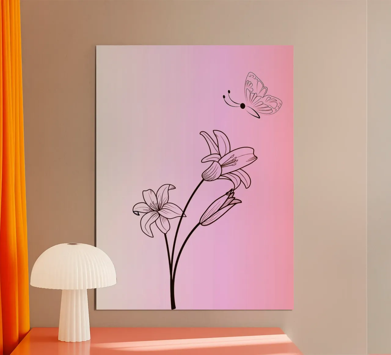Line art floreale con farfalla poster con telaio in alluminio da Olivia Gagnon