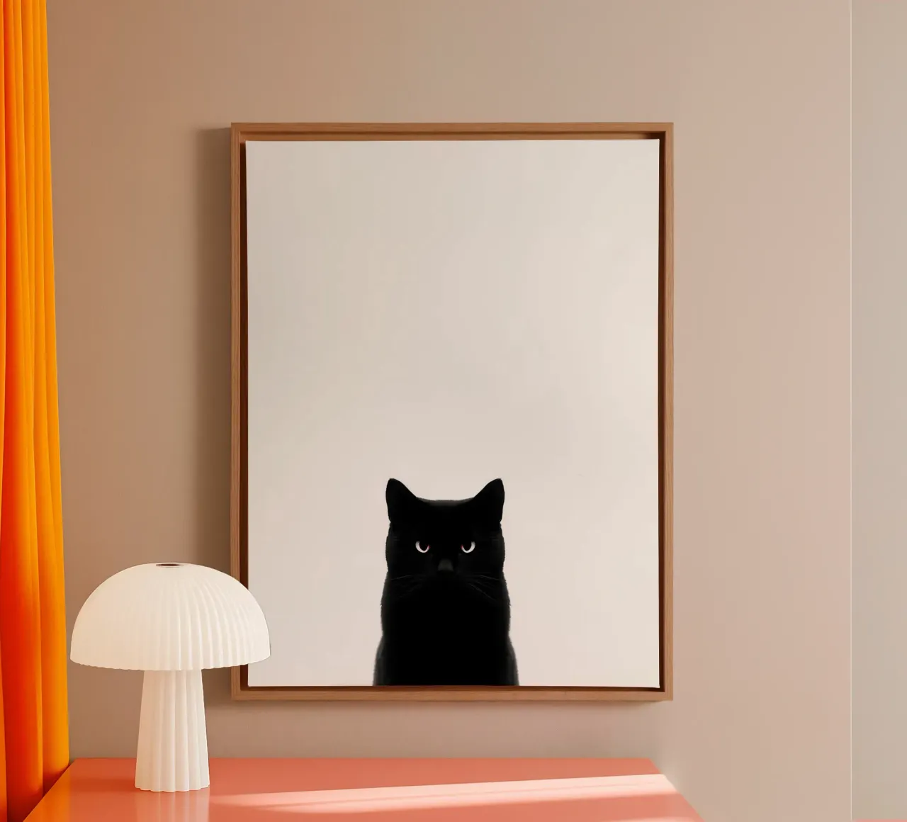 Black Cat Portrait on White Background canvas with Floater frame by Olivia Gagnon