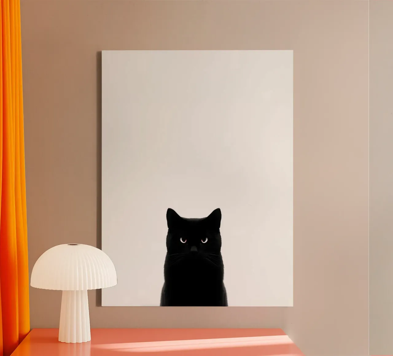 Black Cat Portrait on White Background canvas with Floater frame by Olivia Gagnon