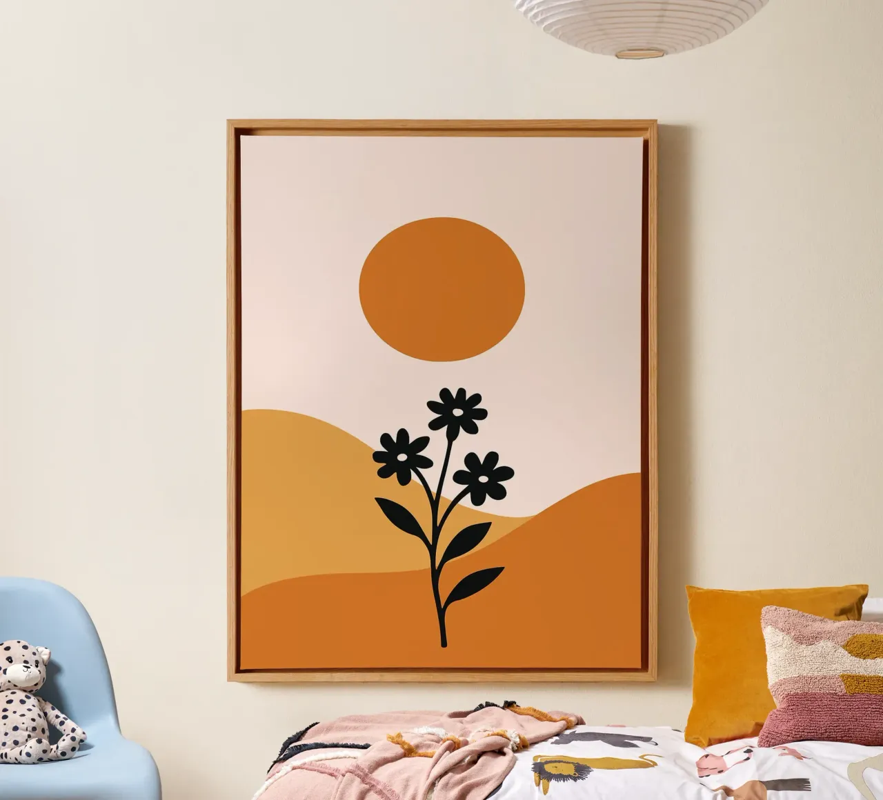 Paesaggio floreale minimalista con sole tela con Cornice a cassetta da Olivia Gagnon