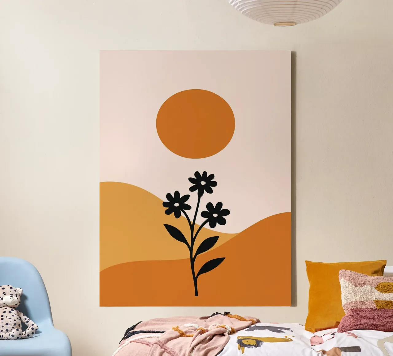 Paesaggio floreale minimalista con sole tela con Cornice a cassetta da Olivia Gagnon