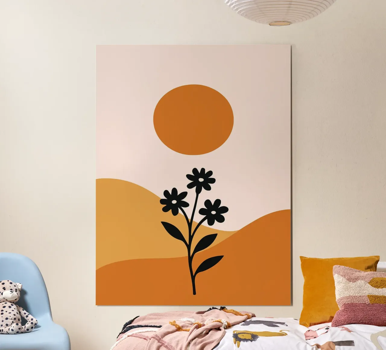 Paesaggio floreale minimalista con sole poster con telaio in plastica da Olivia Gagnon