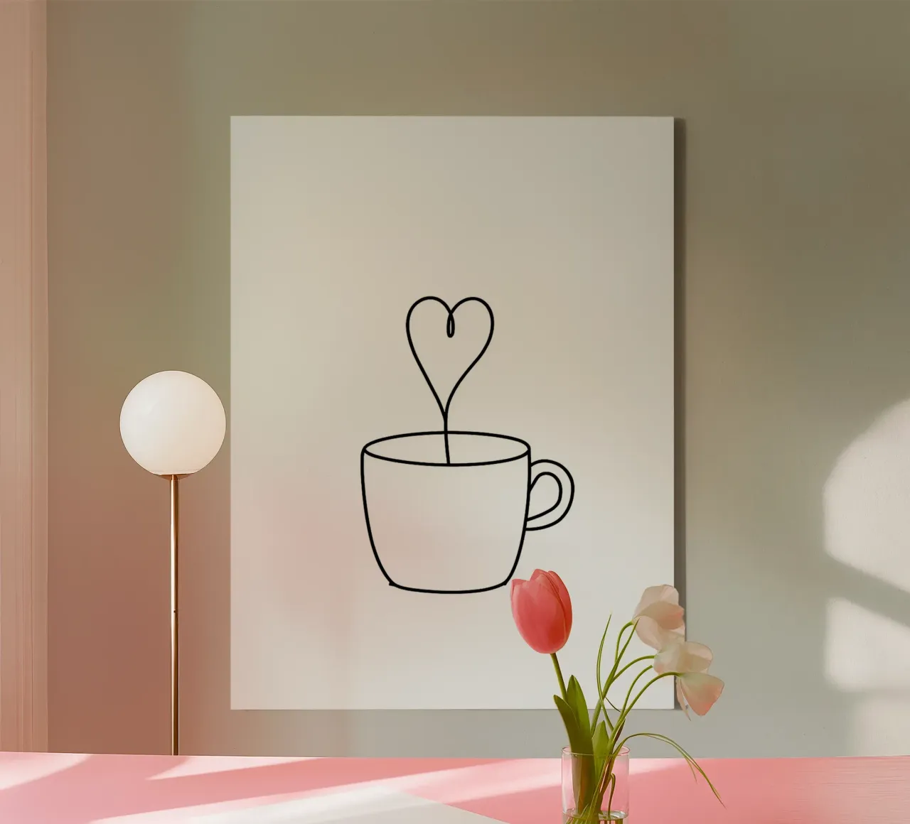 Tazza di caffè con cuore a vapore Line Art minimalista tela con Cornice a cassetta da Amelia Roy