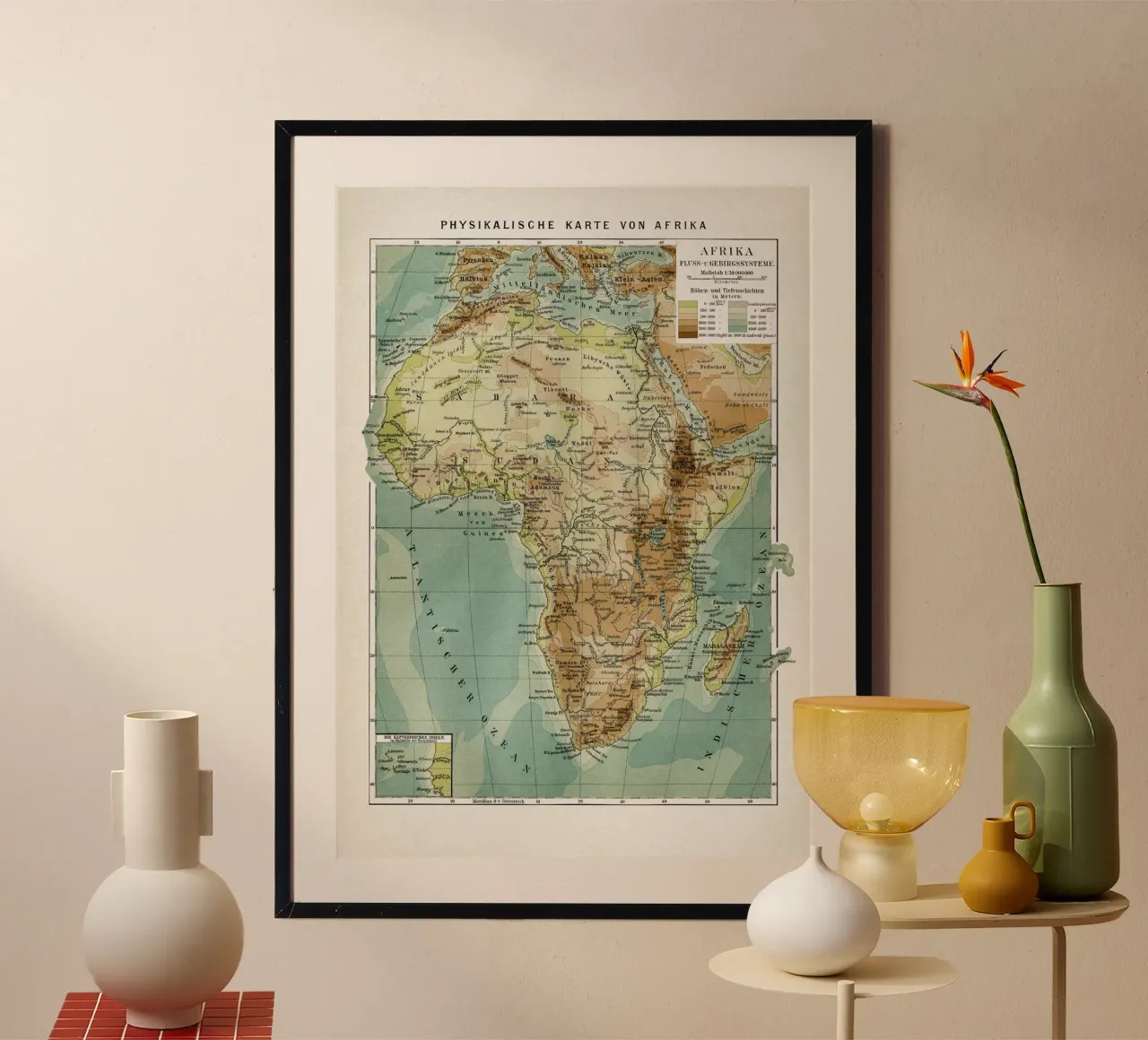 Vintage Brockhaus 5 Afrika poster con telaio in alluminio da Vintage Print Collection