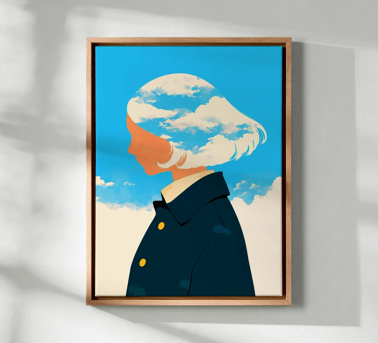 Vrouw en wolken Minimalistische abstracte kunstillustratie canvas met Baklijst van Amelia Roy