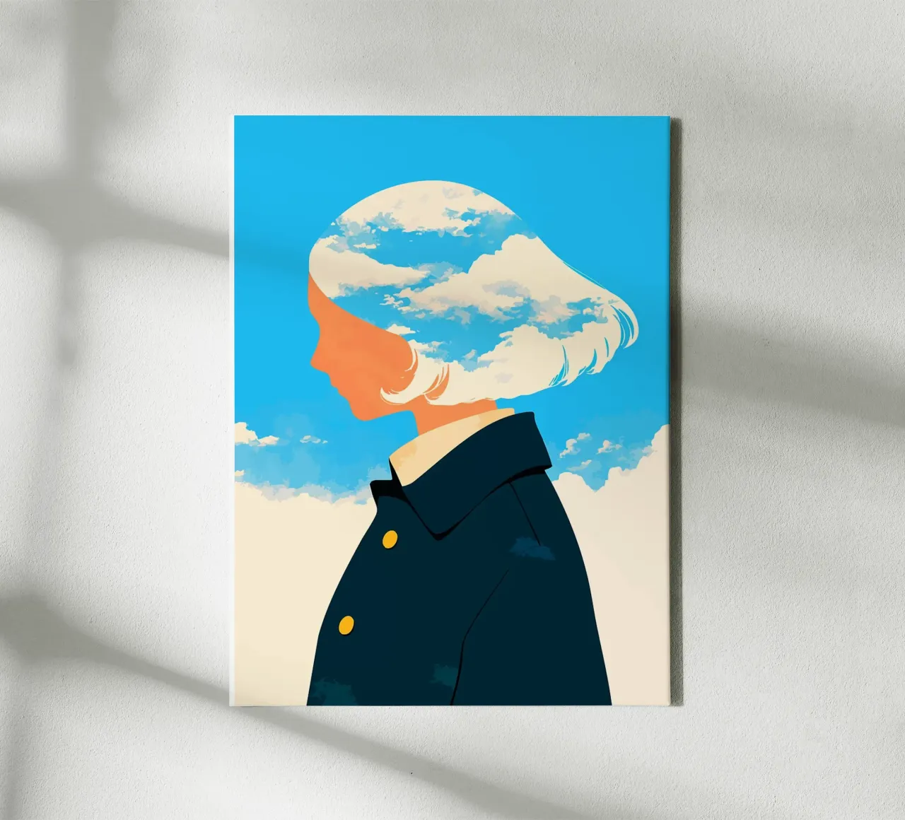 Vrouw en wolken Minimalistische abstracte kunstillustratie canvas met Baklijst van Amelia Roy