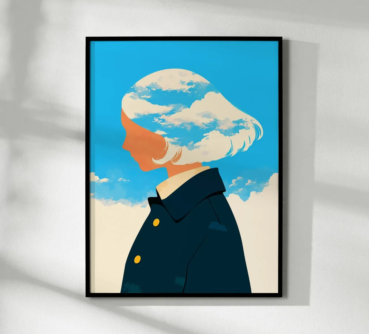 Donna e nuvole Illustrazione d'arte astratta minimalista poster con telaio in alluminio da Amelia Roy