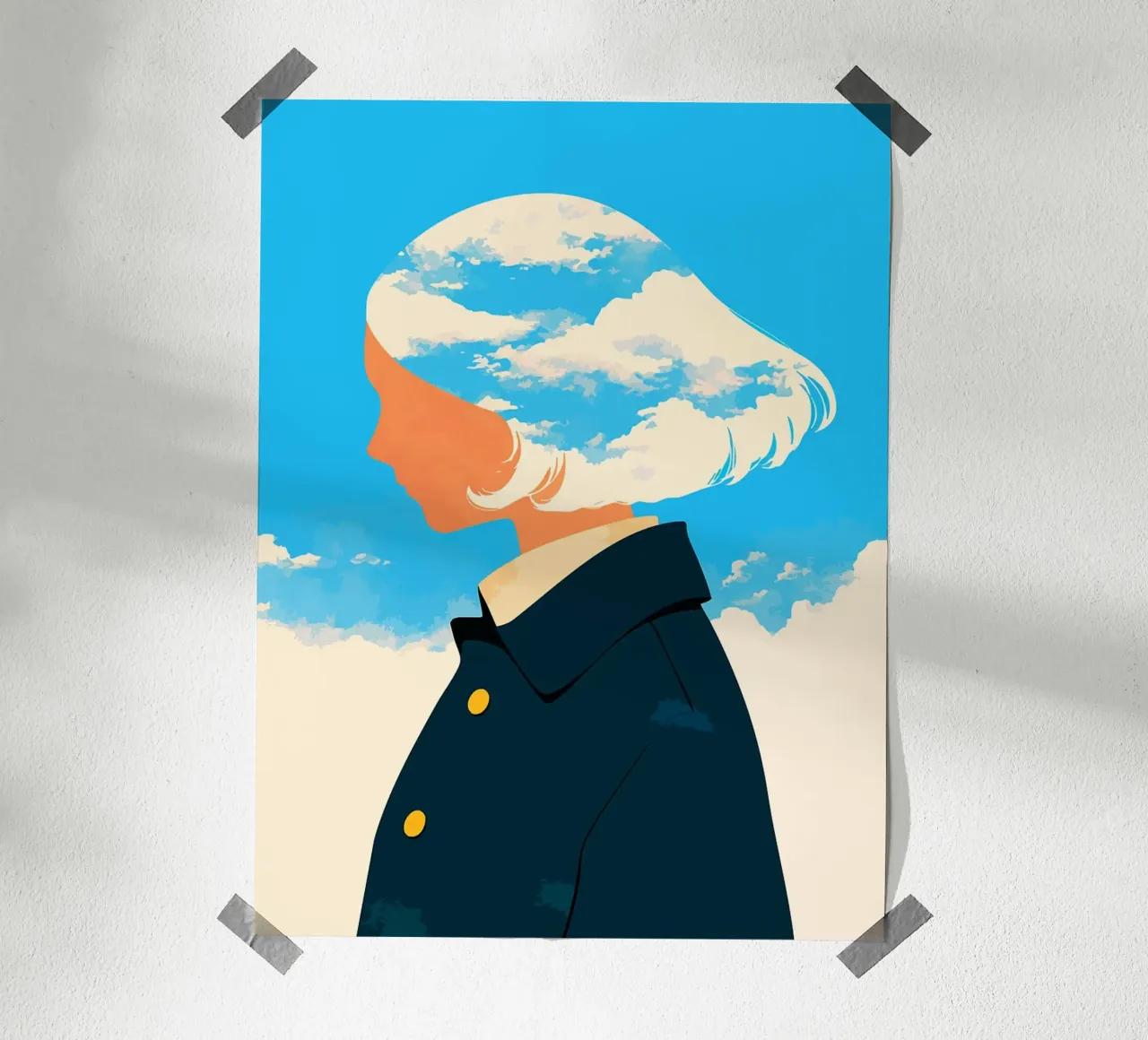 Donna e nuvole Illustrazione d'arte astratta minimalista poster con telaio in alluminio da Amelia Roy