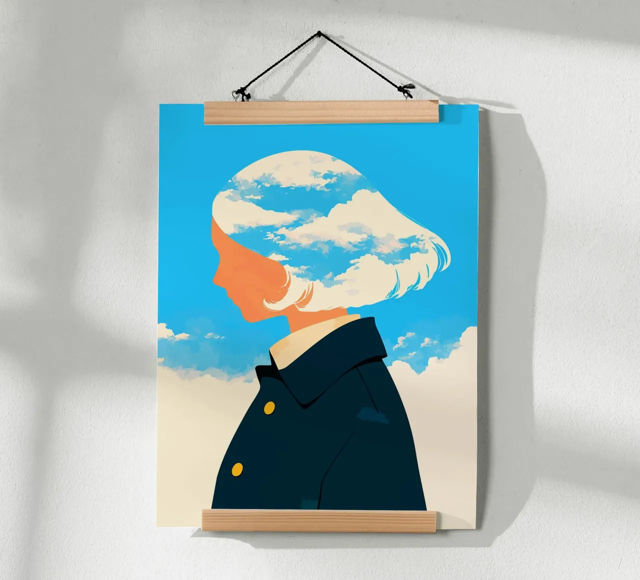 Donna e nuvole Illustrazione d'arte astratta minimalista poster con telaio in alluminio da Amelia Roy