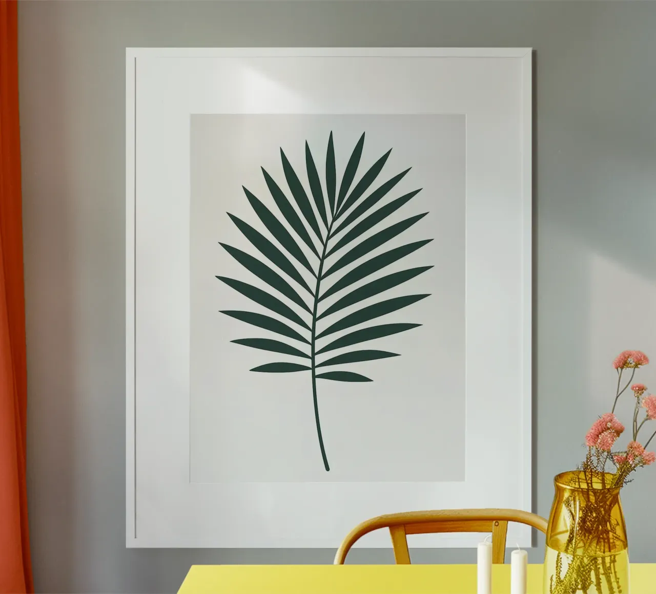 Illustrazione di foglie di palma poster con telaio in legno da Amelia Roy