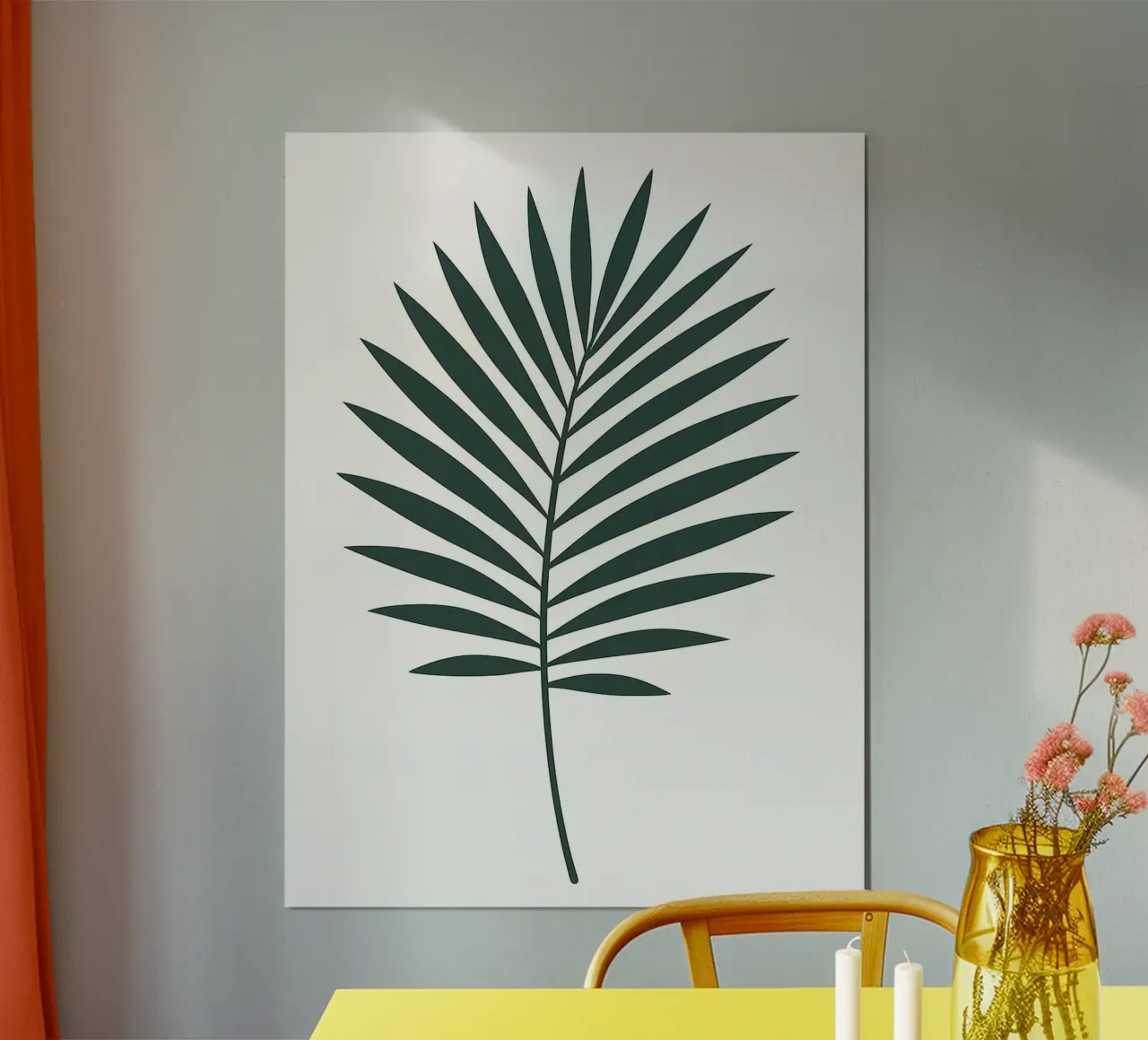 Illustrazione di foglie di palma poster con telaio in legno da Amelia Roy