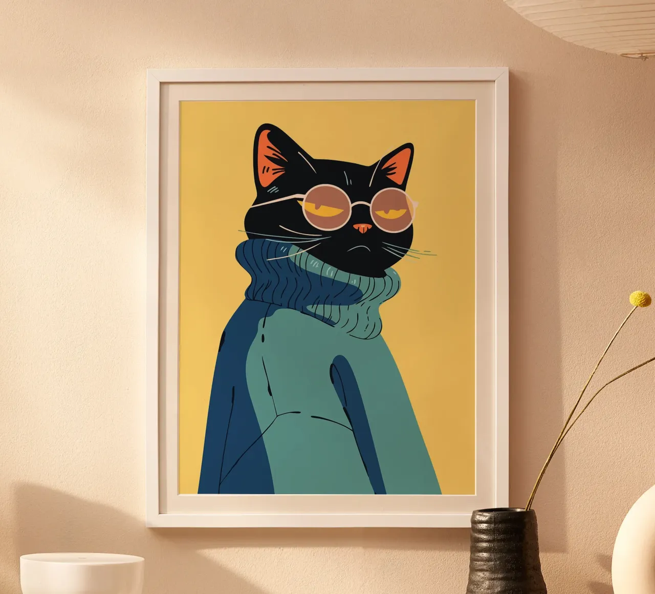 Gatto fresco con occhiali e maglione Pop Art minimalista Illustr. poster da Amelia Roy
