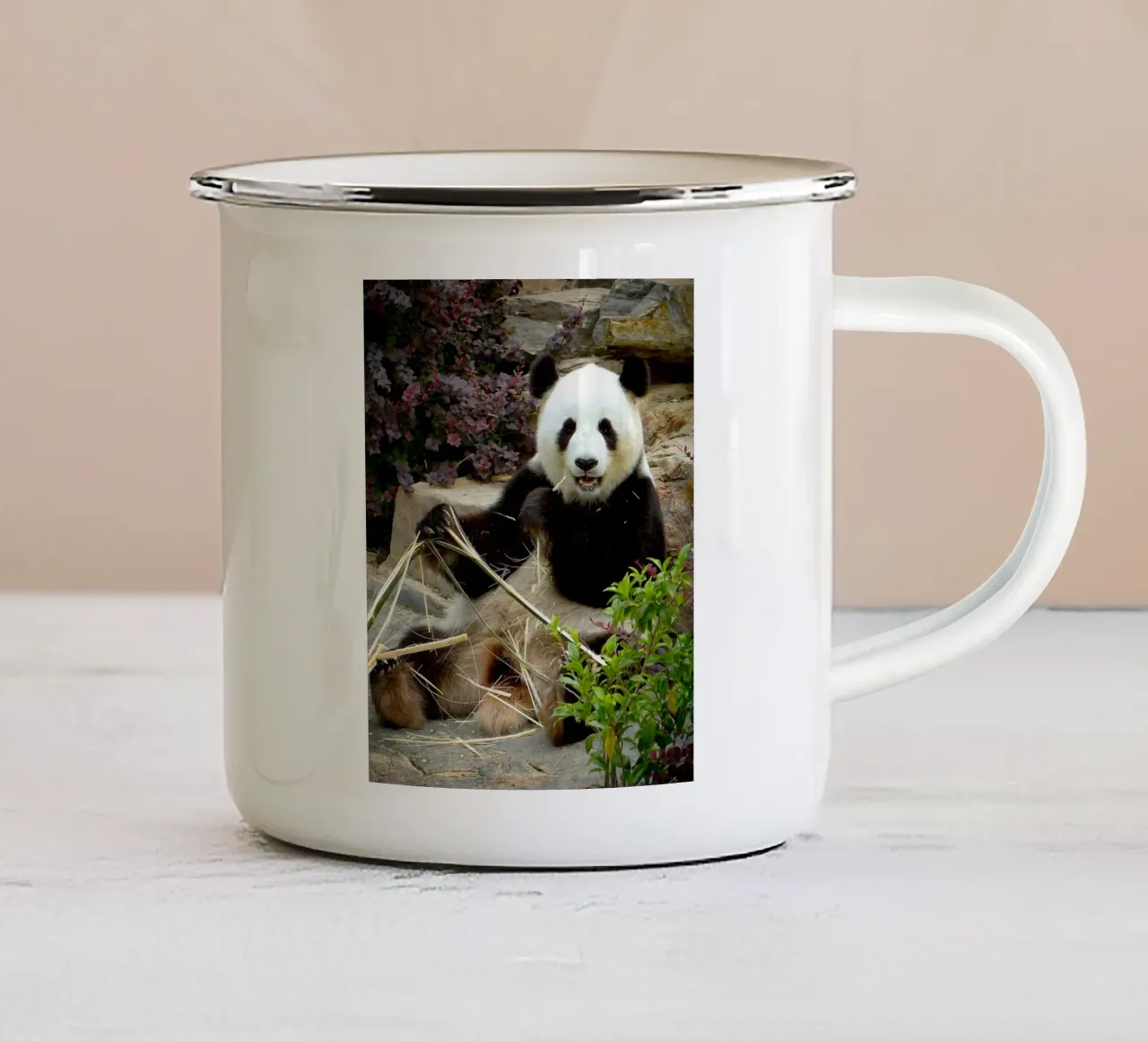 Panda's Zoet Feest emaille mok van Nature's Palette