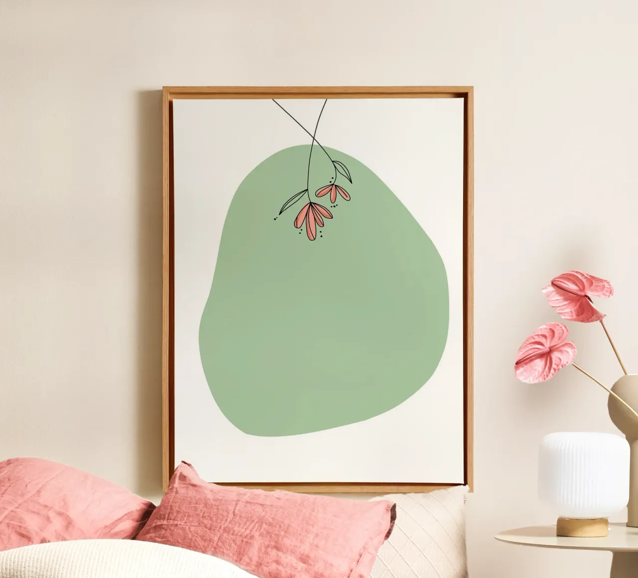 Design floreale minimalista con blob verde tela con Cornice a cassetta da William Taylor