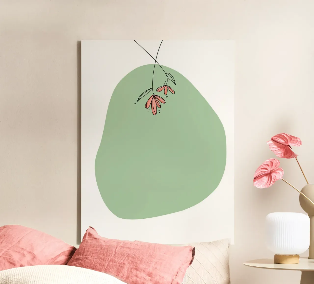Design floreale minimalista con blob verde tela con Cornice a cassetta da William Taylor