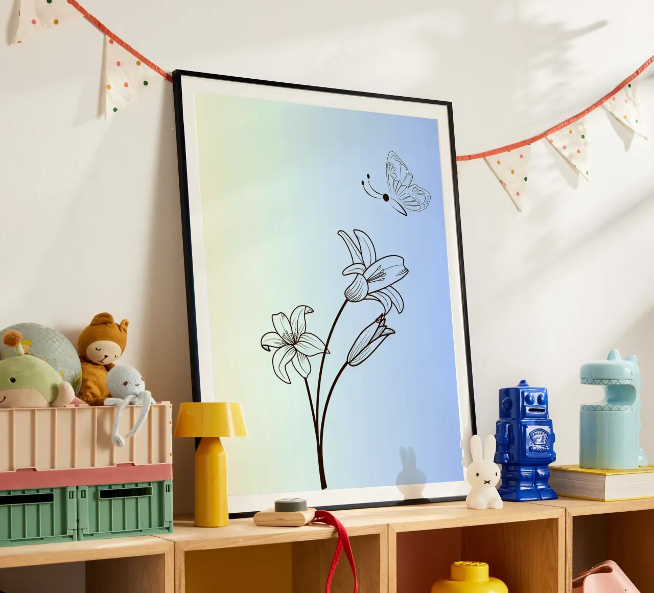 Line art floreale con farfalla poster da William Taylor