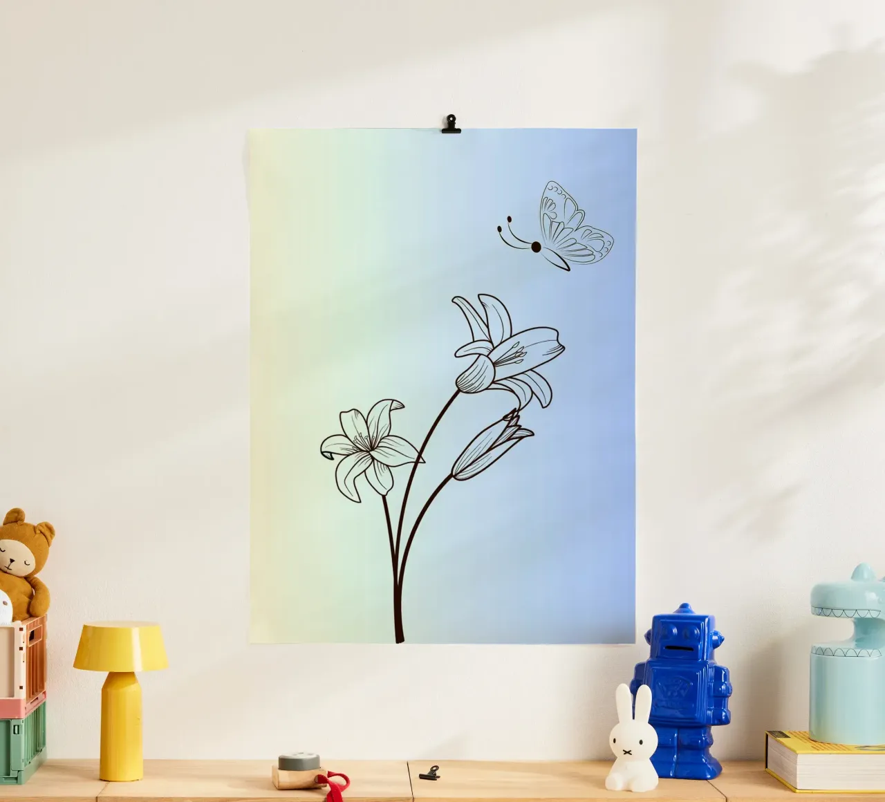 Line art floreale con farfalla poster da William Taylor