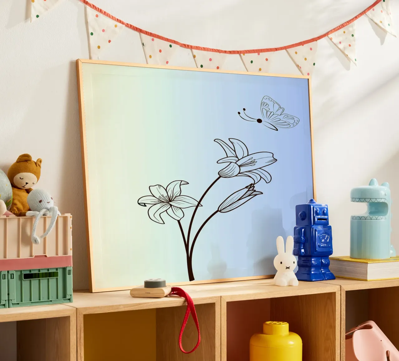 Line art floreale con farfalla poster da William Taylor