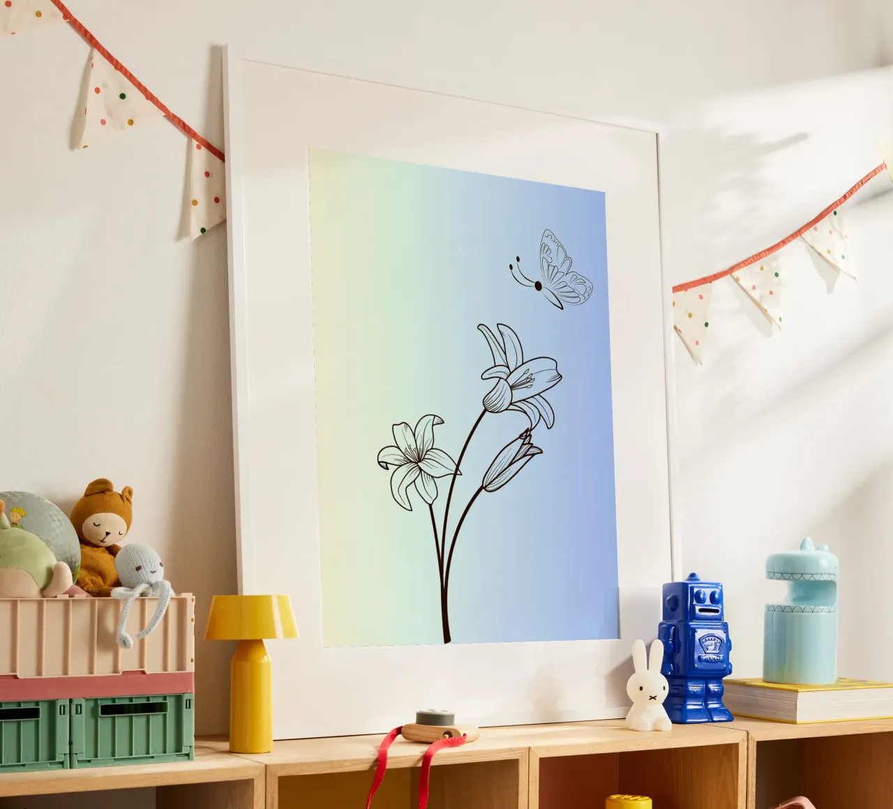 Line art floreale con farfalla poster da William Taylor