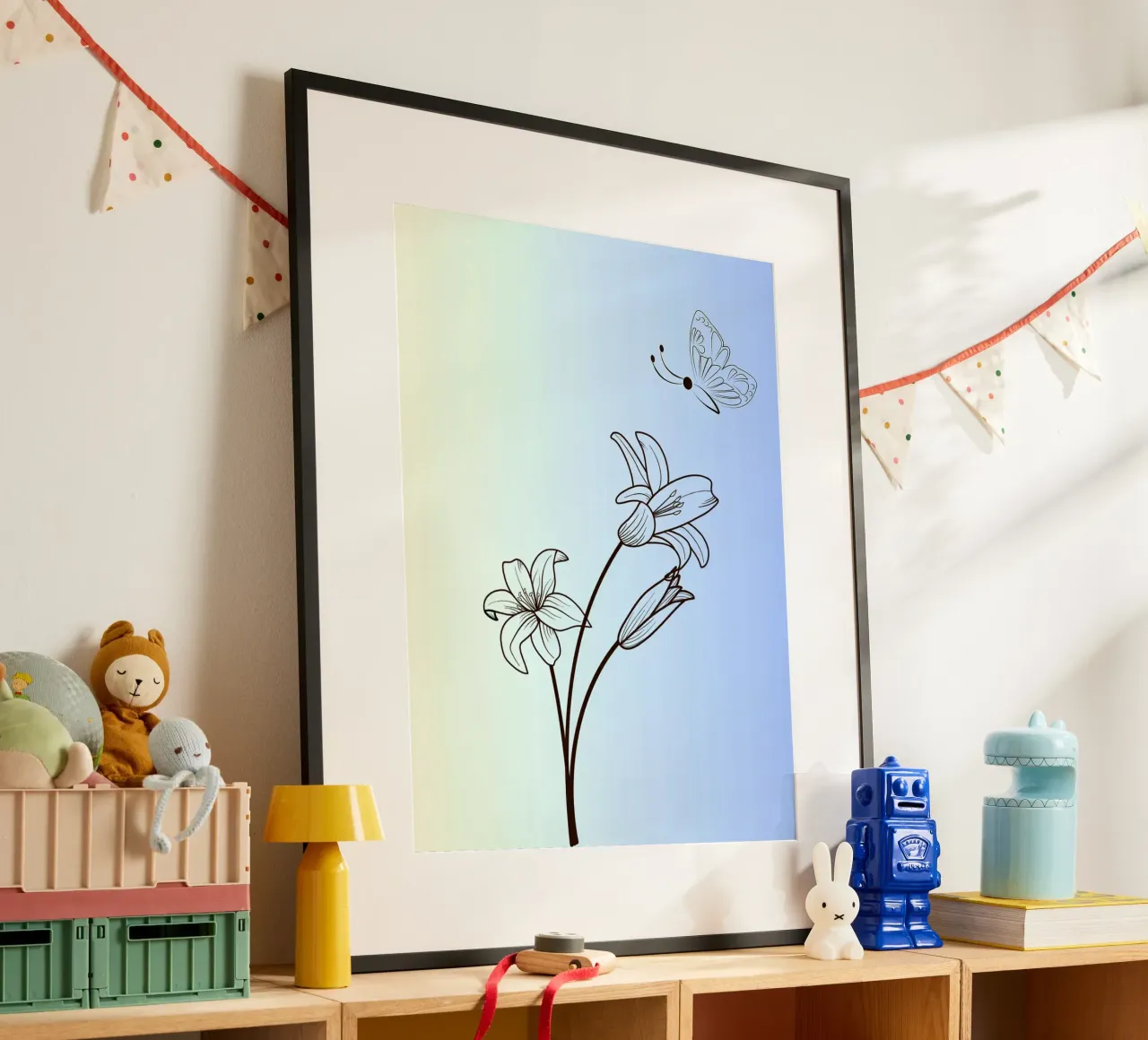Line art floreale con farfalla poster da William Taylor