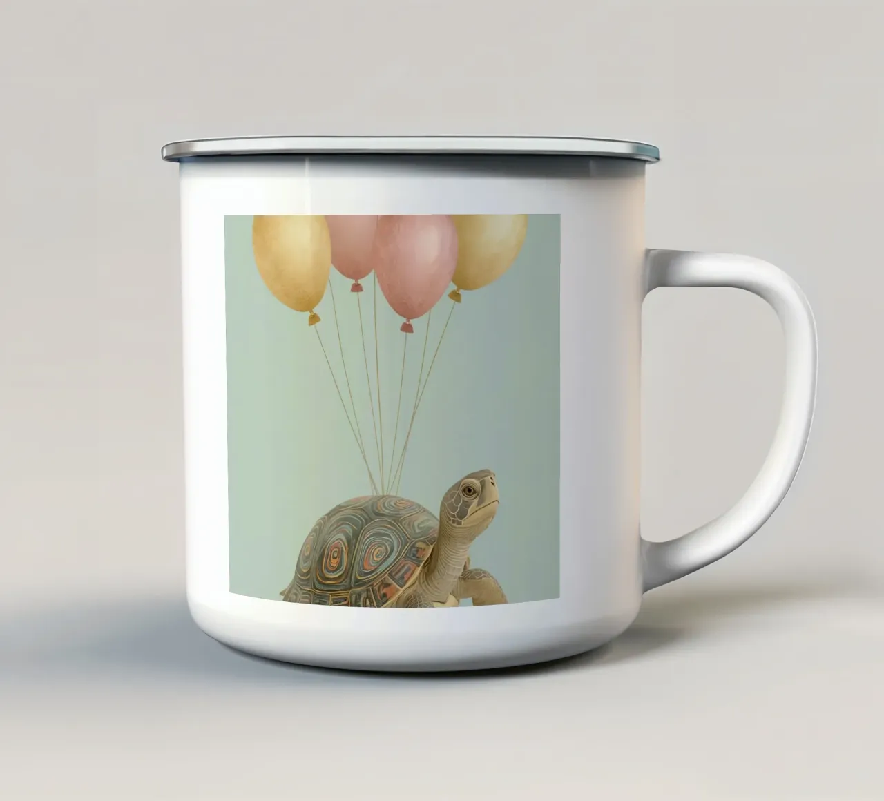 Tartaruga di compleanno con palloncini tazza in smalto da DesignDoodle