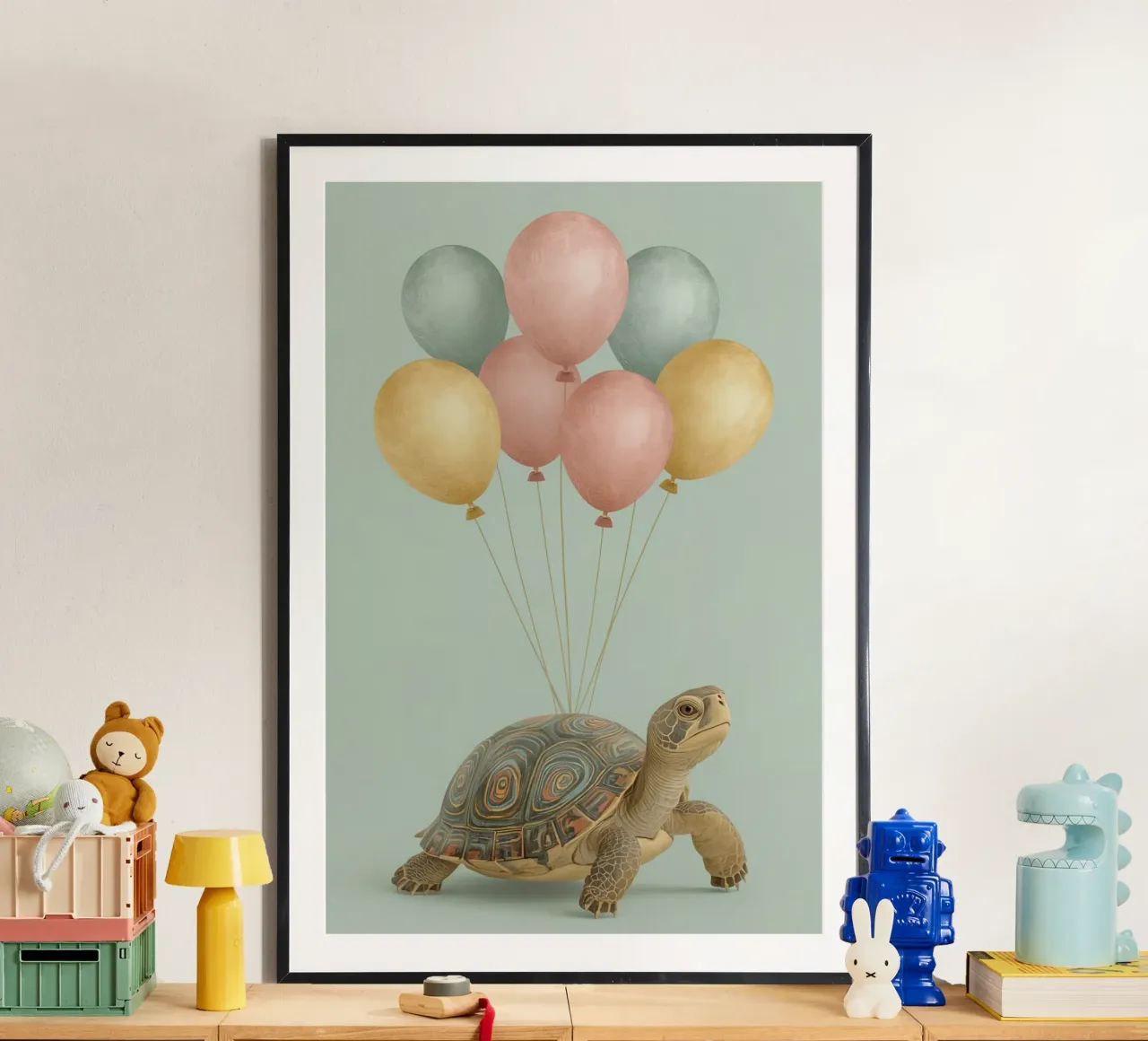 Tartaruga di compleanno con palloncini poster da DesignDoodle
