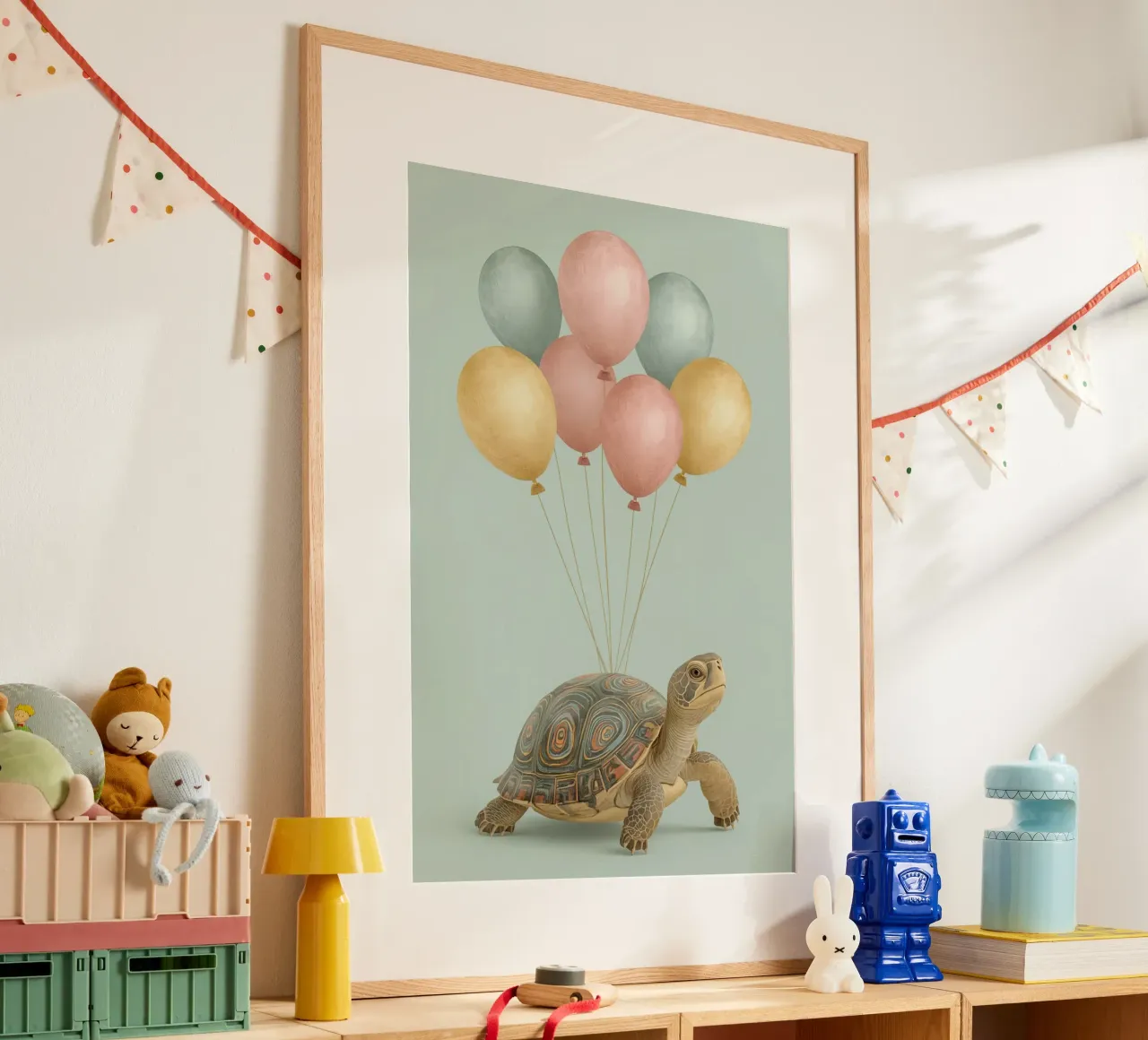 Tartaruga di compleanno con palloncini poster da DesignDoodle