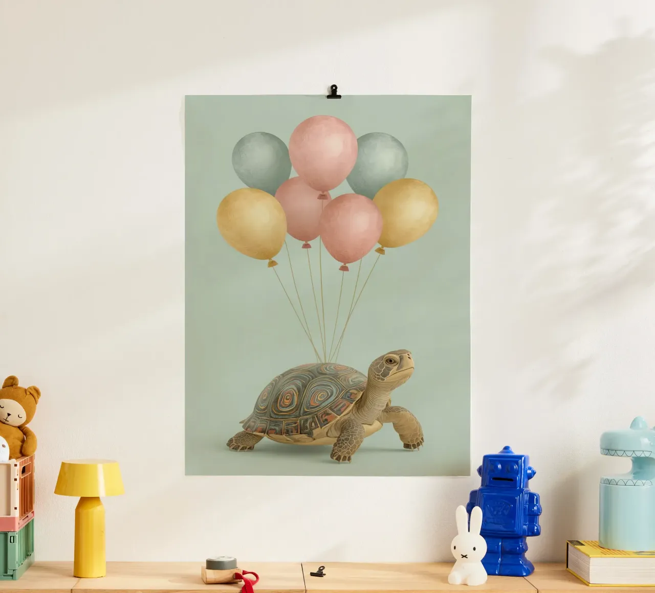 Tartaruga di compleanno con palloncini poster da DesignDoodle