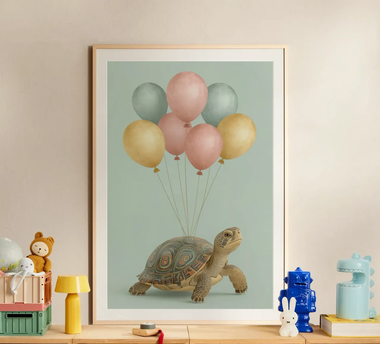 Tartaruga di compleanno con palloncini poster da DesignDoodle