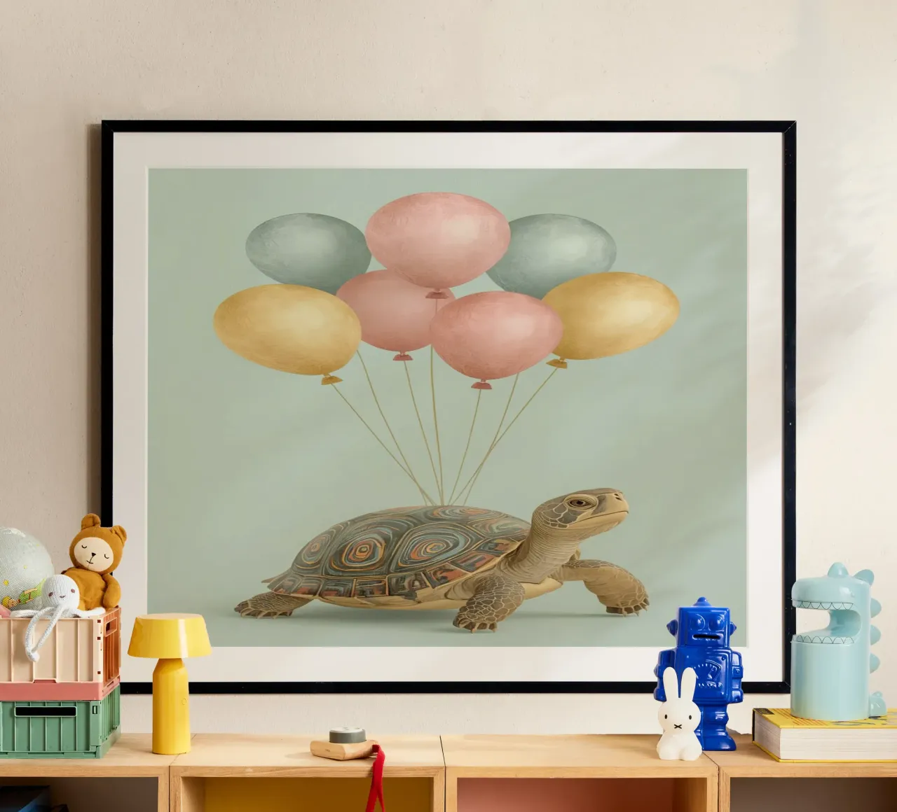 Tartaruga di compleanno con palloncini poster da DesignDoodle