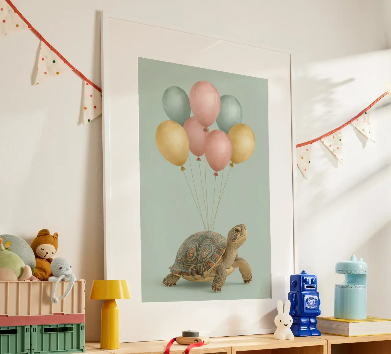 Tartaruga di compleanno con palloncini poster da DesignDoodle