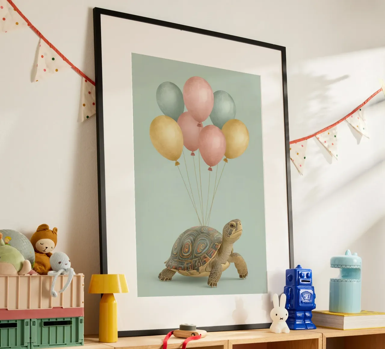 Tartaruga di compleanno con palloncini poster da DesignDoodle