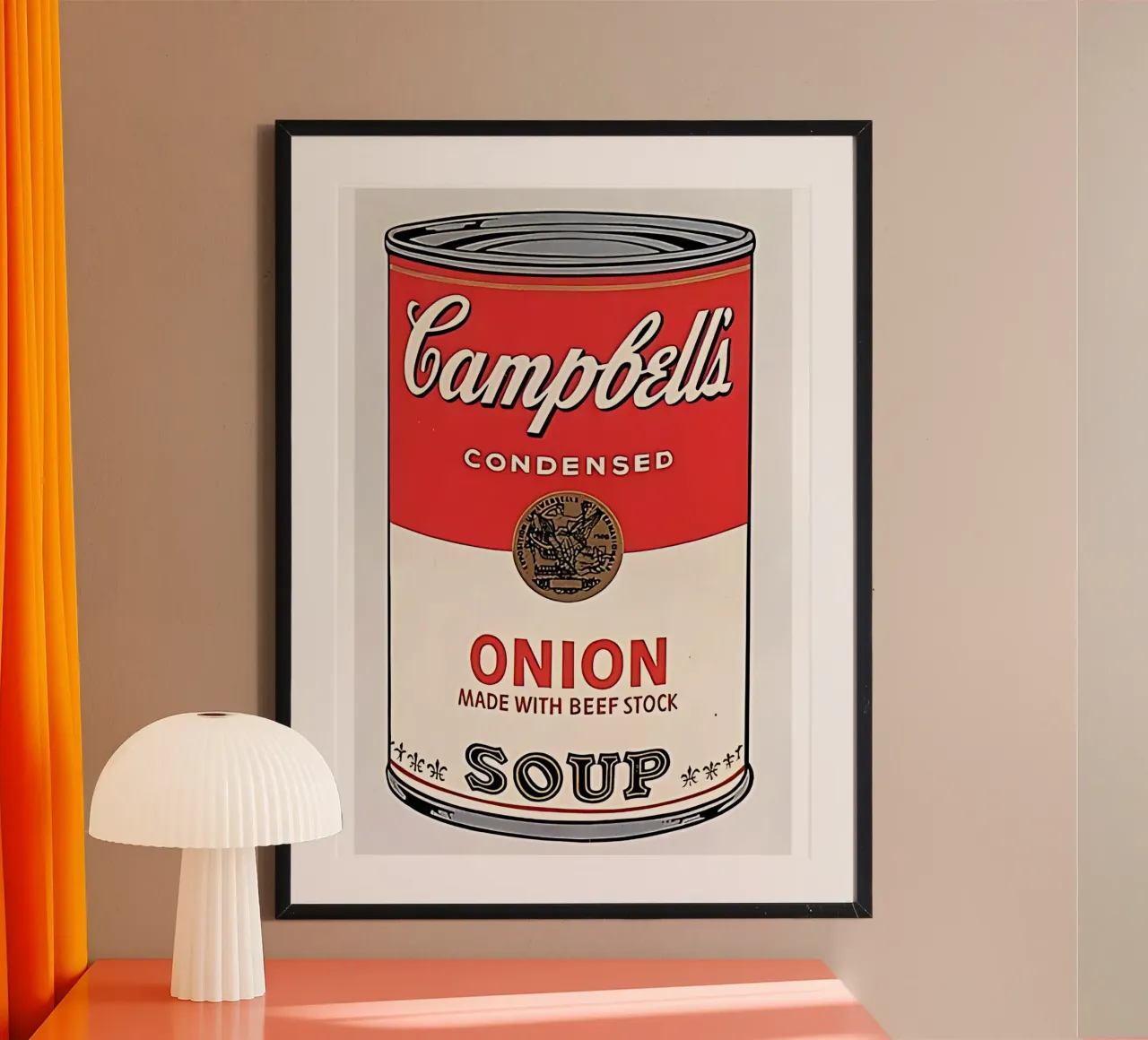 Lattina di zuppa Campbell (cipolla) di Warhol poster con telaio in plastica da mikesalimba