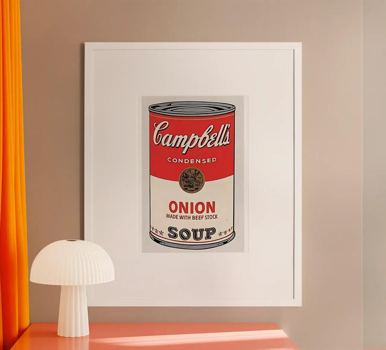 Lattina di zuppa Campbell (cipolla) di Warhol poster con telaio in plastica da mikesalimba