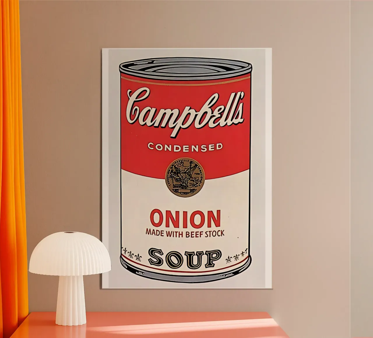 Lattina di zuppa Campbell (cipolla) di Warhol poster con telaio in plastica da mikesalimba