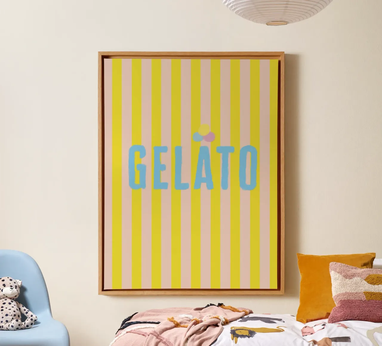 Blu gelataio su strisce giallo limone tela con Cornice a cassetta da Alisa Knöß