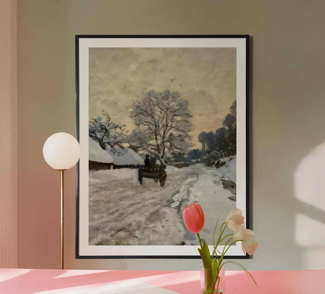 Percorso invernale con carrozza trainata da cavalli poster con telaio in alluminio da Studio Vibe