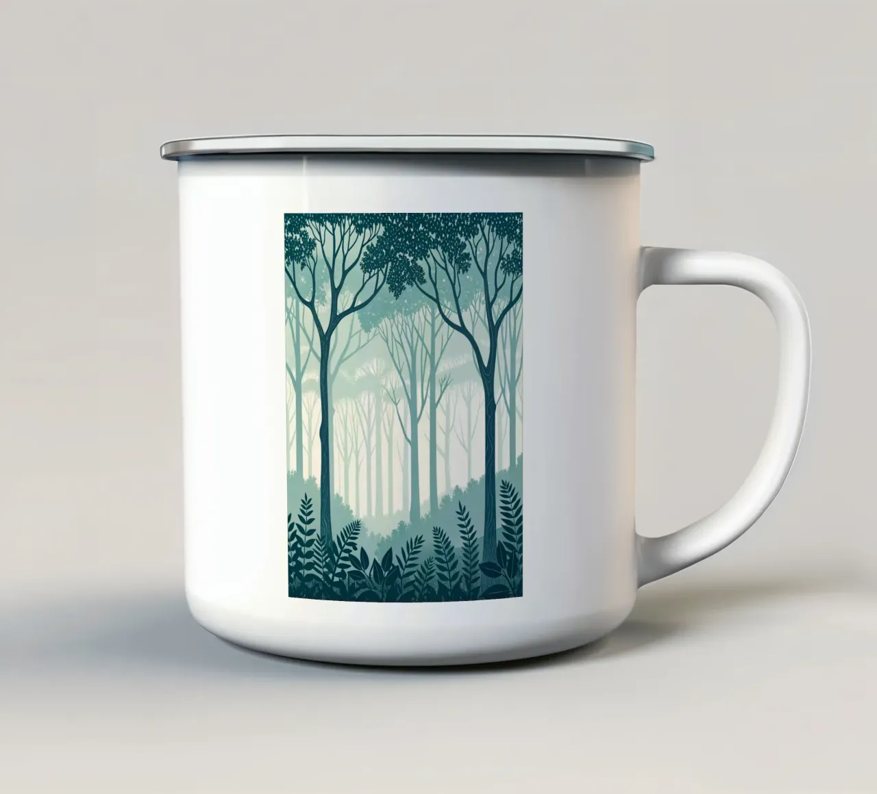 Sereno bosco di alzavole: Una tranquilla pittura digitale tazza in smalto da Artistic-shop