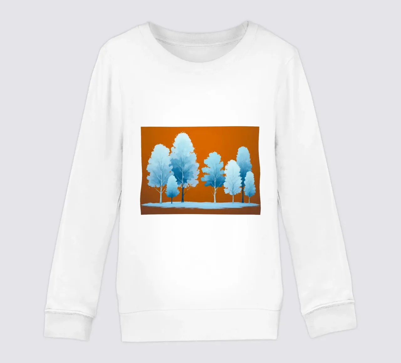 Azure Grove: Un tranquillo paesaggio invernale in un vibrante arancione felpa bambino da Artistic-shop