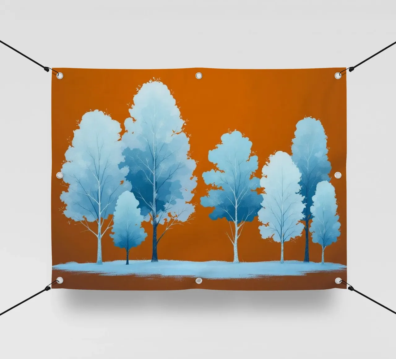 Azure Grove: Un tranquillo paesaggio invernale in un vibrante arancione telo in pvc da Artistic-shop
