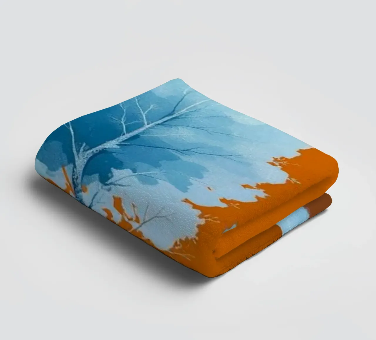 Azure Grove: Un tranquillo paesaggio invernale in un vibrante arancione asciugamano da bagno da Artistic-shop