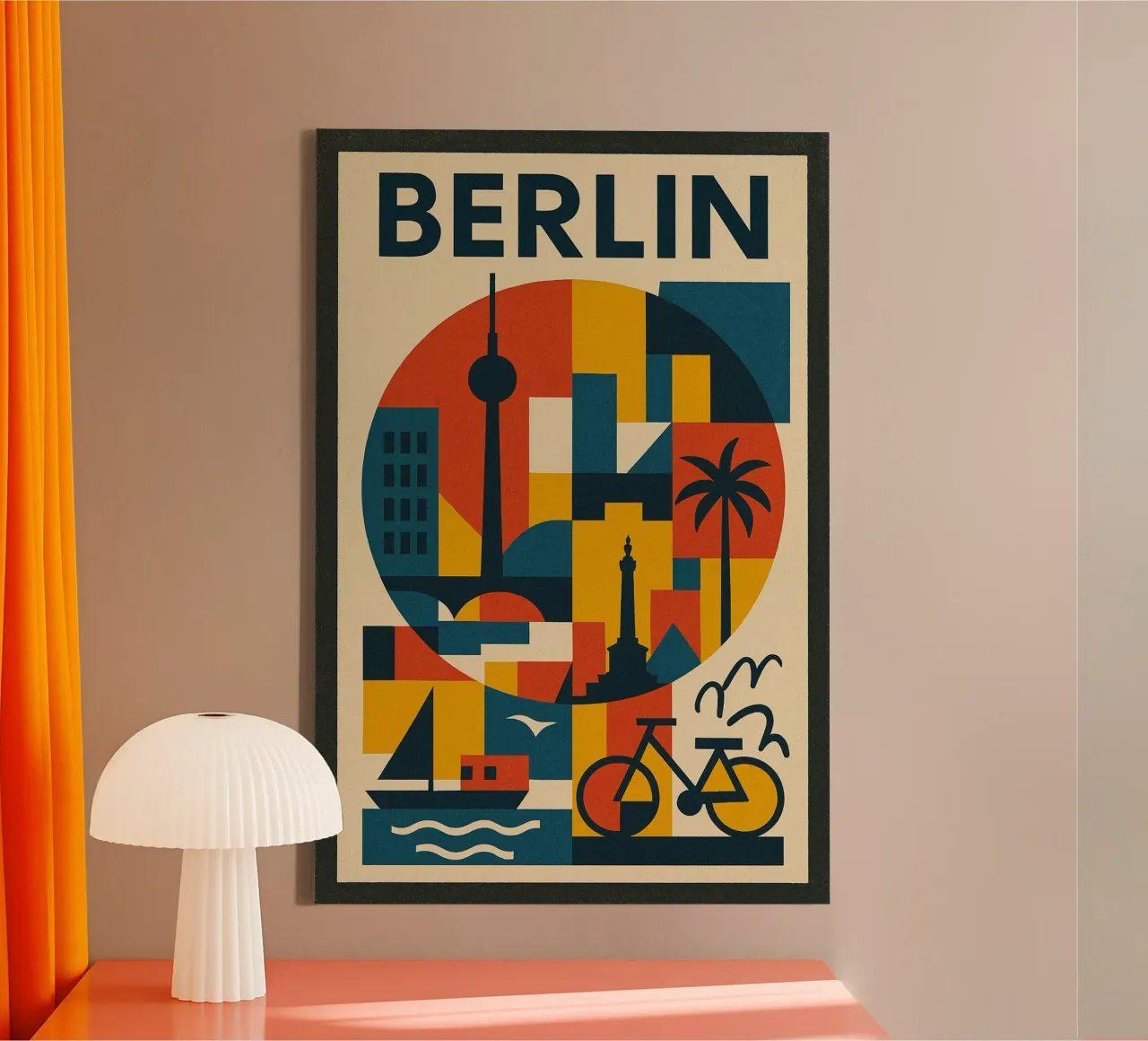 Manifesto di Berlino - Poster rétro géométrique tela con Cornice a cassetta da JETLAG | affiches voyage