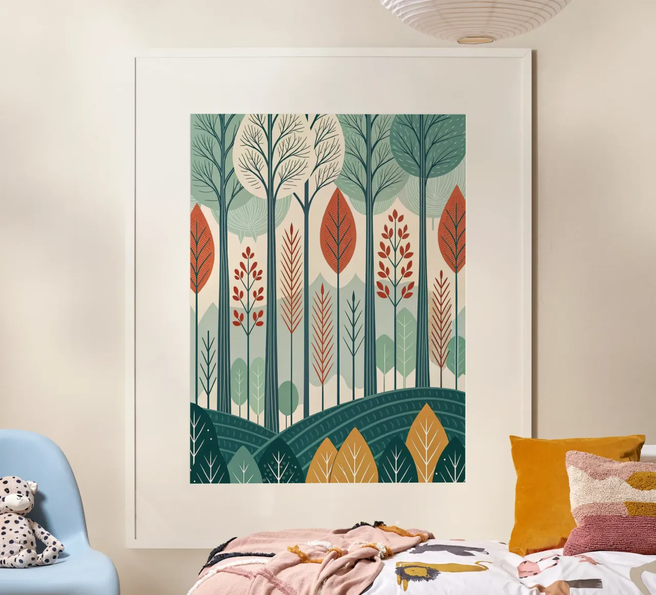 Un'illustrazione della foresta di arte popolare scandinava di metà secolo. poster da Artistic-shop
