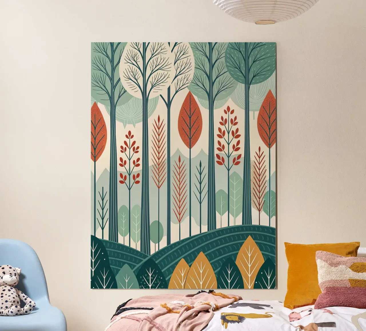 Un'illustrazione della foresta di arte popolare scandinava di metà secolo. poster da Artistic-shop