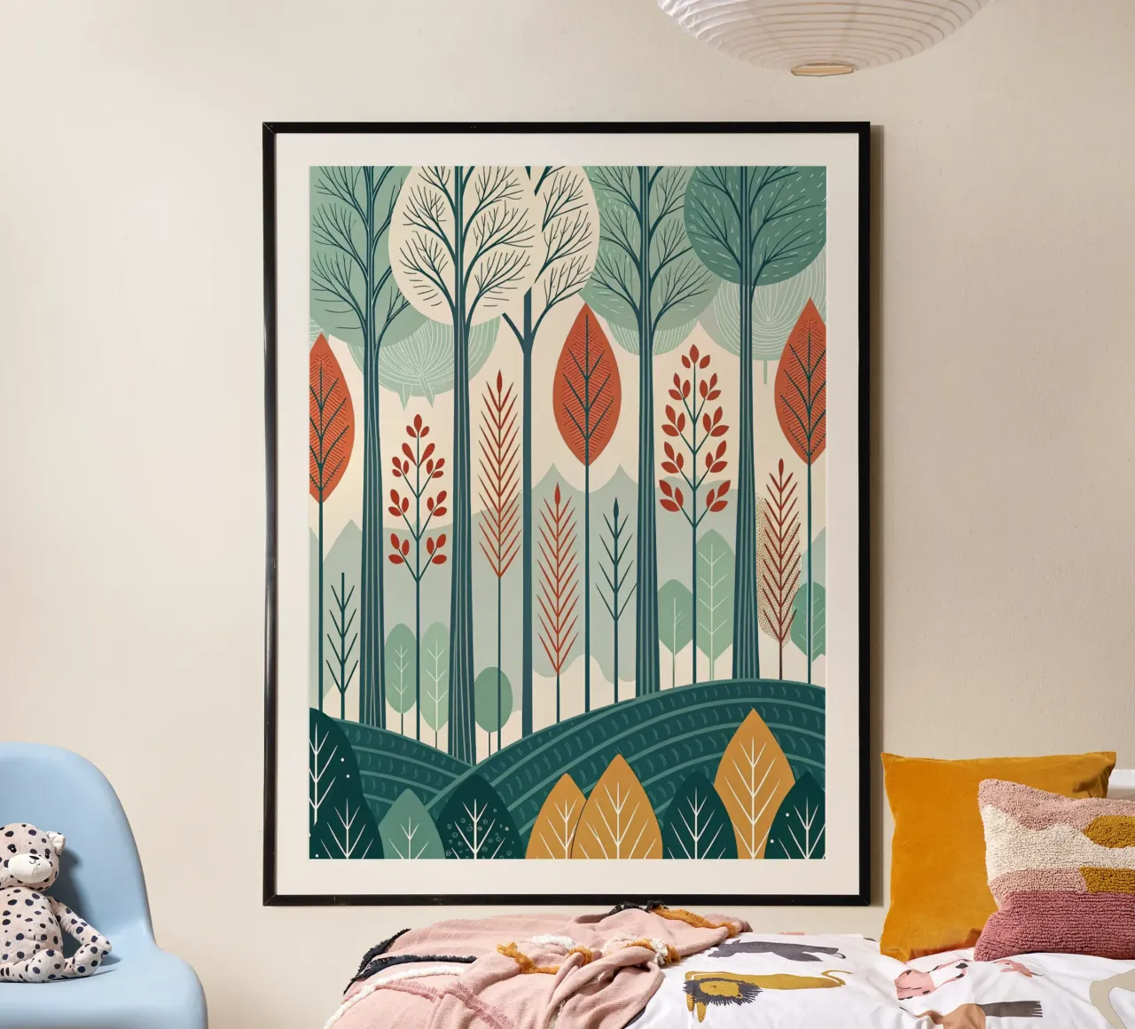 Un'illustrazione della foresta di arte popolare scandinava di metà secolo. poster da Artistic-shop